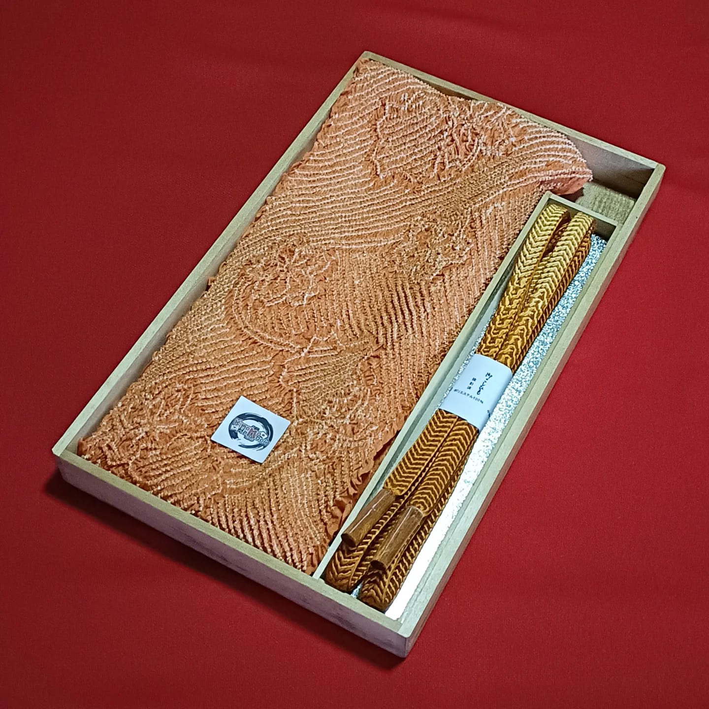 setผ้าชิโบริ+เชื่อกประดับโอบิ สีส้ม02