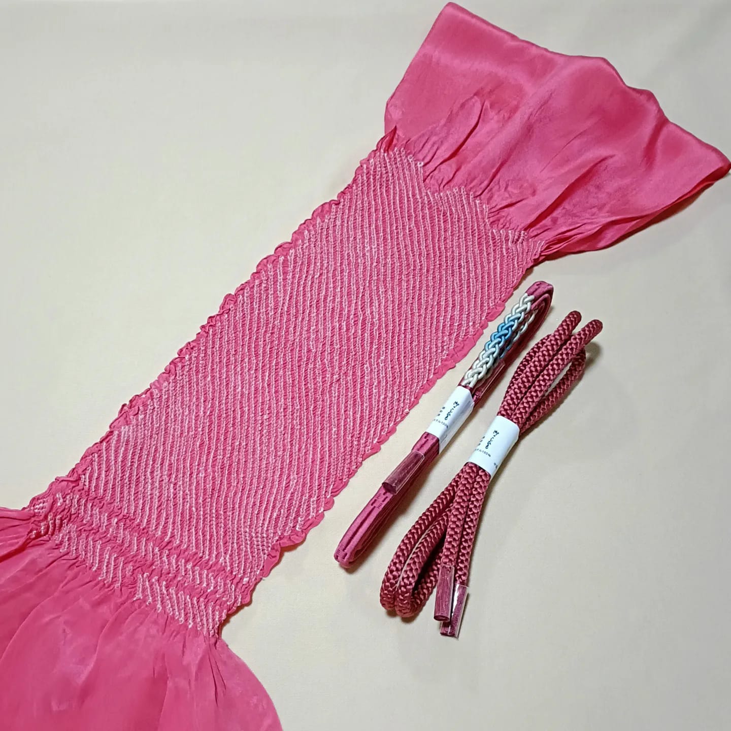 setผ้าชิโบริ+เชื่อกประดับโอบิ ชมพูอิฐ09