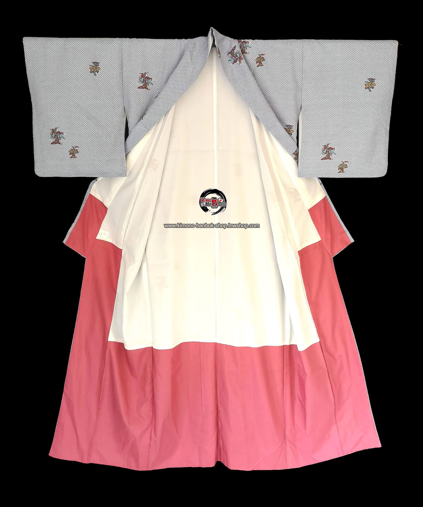 ชุดกิโมโนลาย ขาวฟ้า01