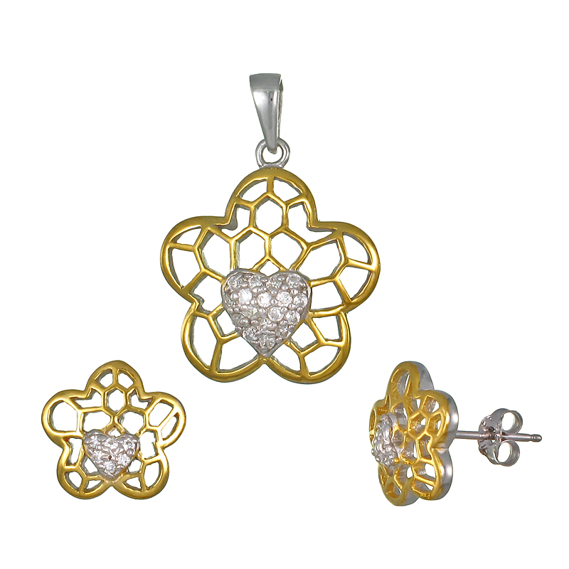 ต่างหูพร้อมจี้ ( ชุบทอง ) = Earring with Pendant ( Gold )