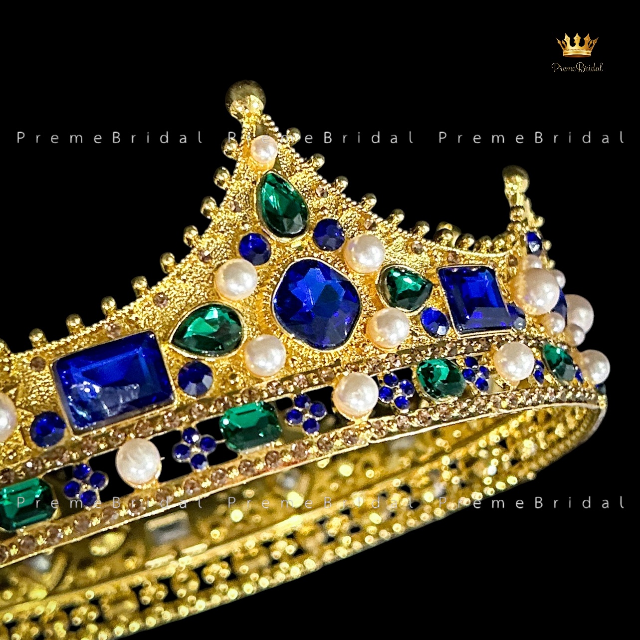 (พร้อมส่ง) มงกุฏผู้ชาย 035 สีน้ำเงิน มงกุฎผู้ชาย มงกุฎเจ้าชาย งานสวย ปราณีต QCเพชรทุกเม็ด