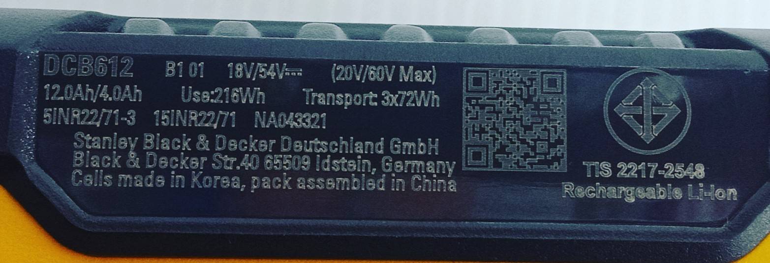 แบตเตอรี่ Flexvolt 20V/60V 12Ah DCB612 DEWALT