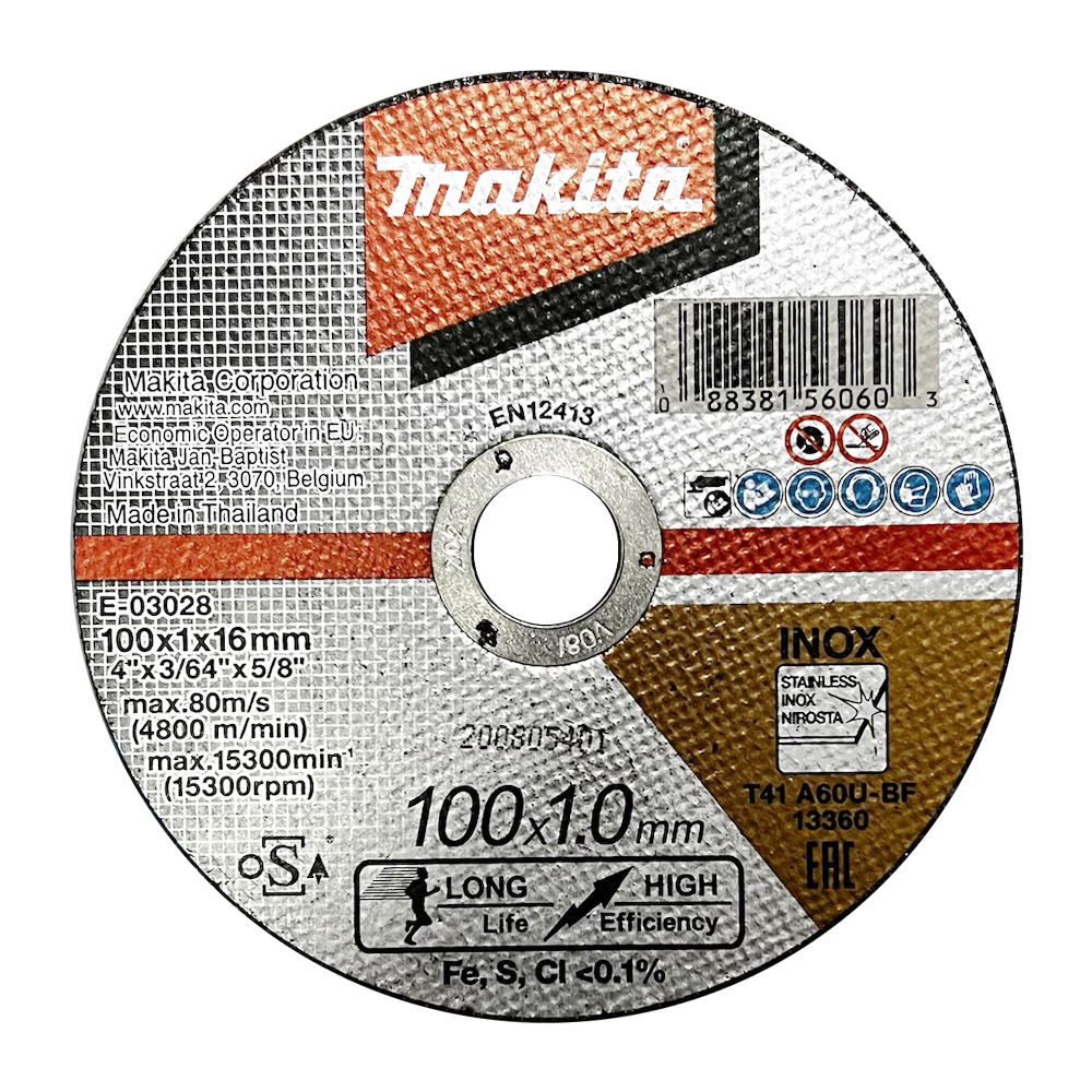 ใบตัดสแตนเลส MAKITA 4″ 100x1x16mm A60U E-03028