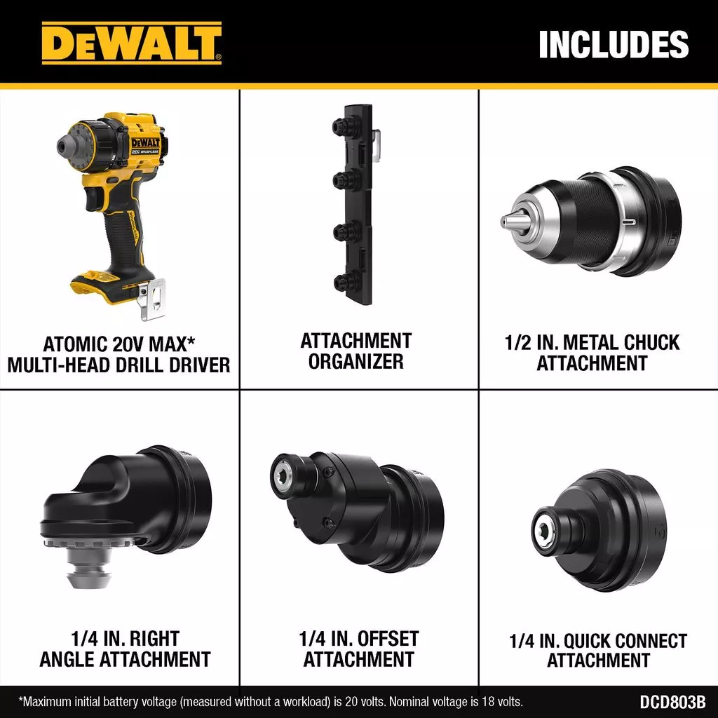 ไขควงติดตั้งไร้สาย (เปลี่ยนหัวได้ 4 หัว) DCD803B DEWALT