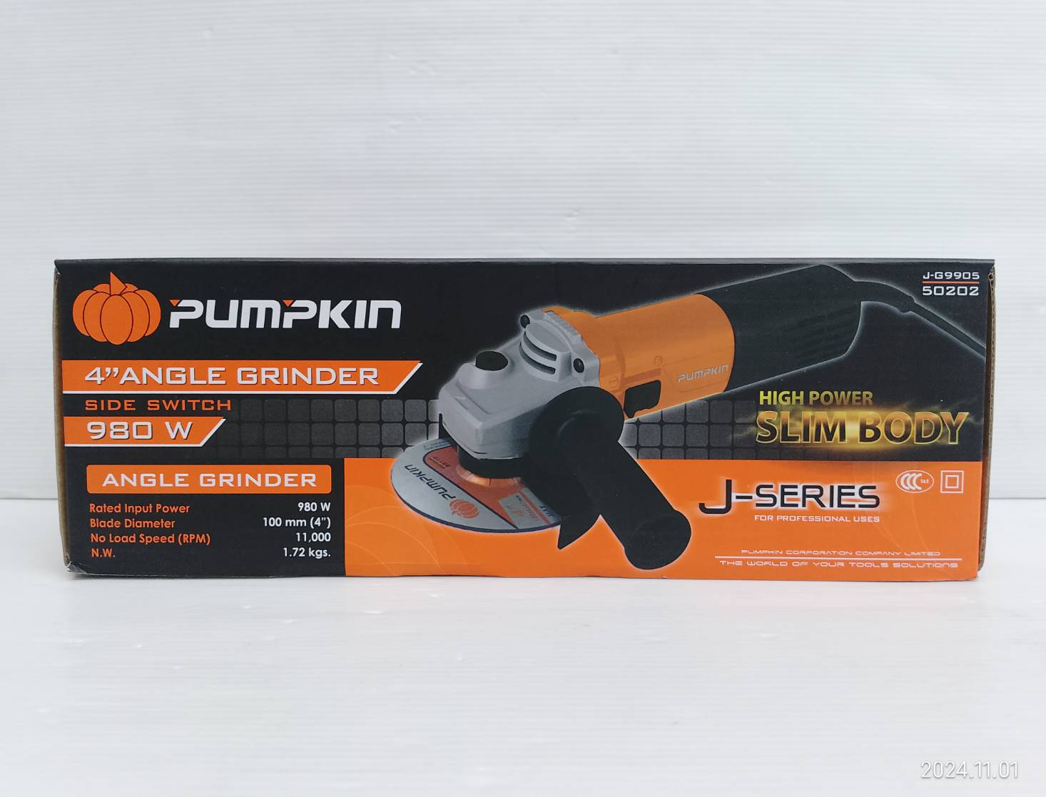 เครื่องเจียรมือ4″ 980W. J-G9905 J-Series PUMPKIN สวิตซ์ข้าง 50202