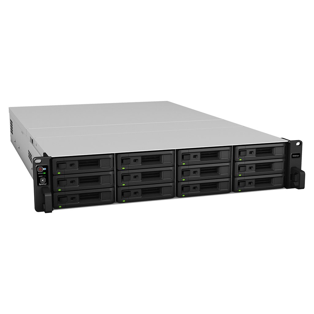 Synology DiskStation RS3621xs+: 12-bay RackStation (up to 36-bay), Eight Core 2.1 GHz (16 threads - turbo to 2.7GHz), 8GB RAM (up to 64GB), 2x10GbE Base T, Redundant power
