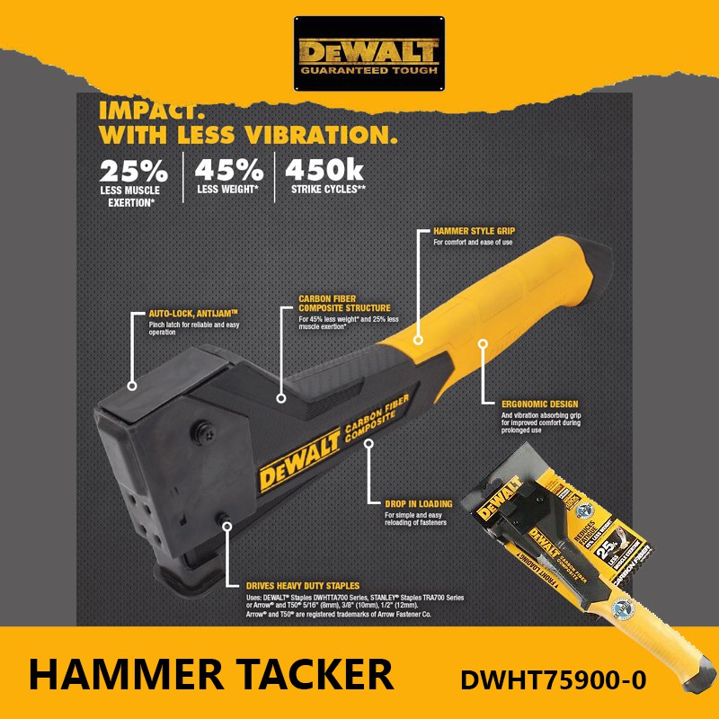 ลูกแม๊กใช้แบบ G type 5/16" 3/8" 1/2" HAMMER TACKER DWHT75900-0 DEWALT