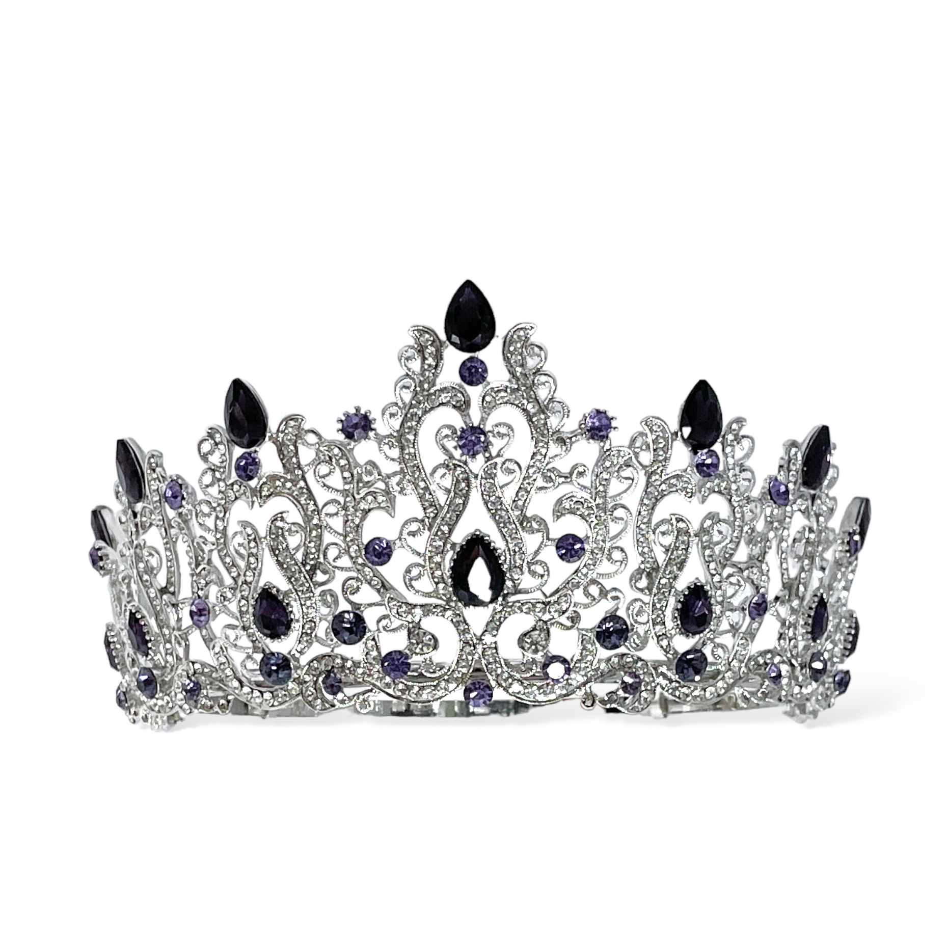 (พร้อมส่งจากไทย) มงกุฏ 114 สีม่วง มงกุฎนางงาม มงกุฎเพชร สวยงามอลังการ ฐานมงวงกลมปรับได้