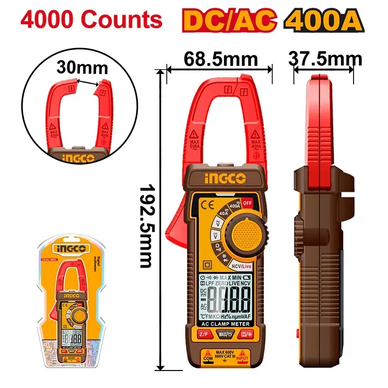 INGCO ดิจิตอลแคลมป์มิเตอร์ DC/AC 400A รุ่น DCM62002