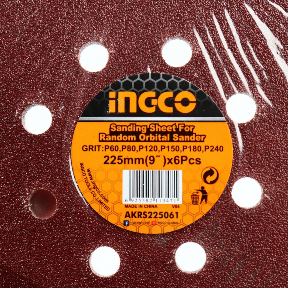 แผ่นกระดาษทราย 6 แผ่น/แพค AKRS225061 INGCO