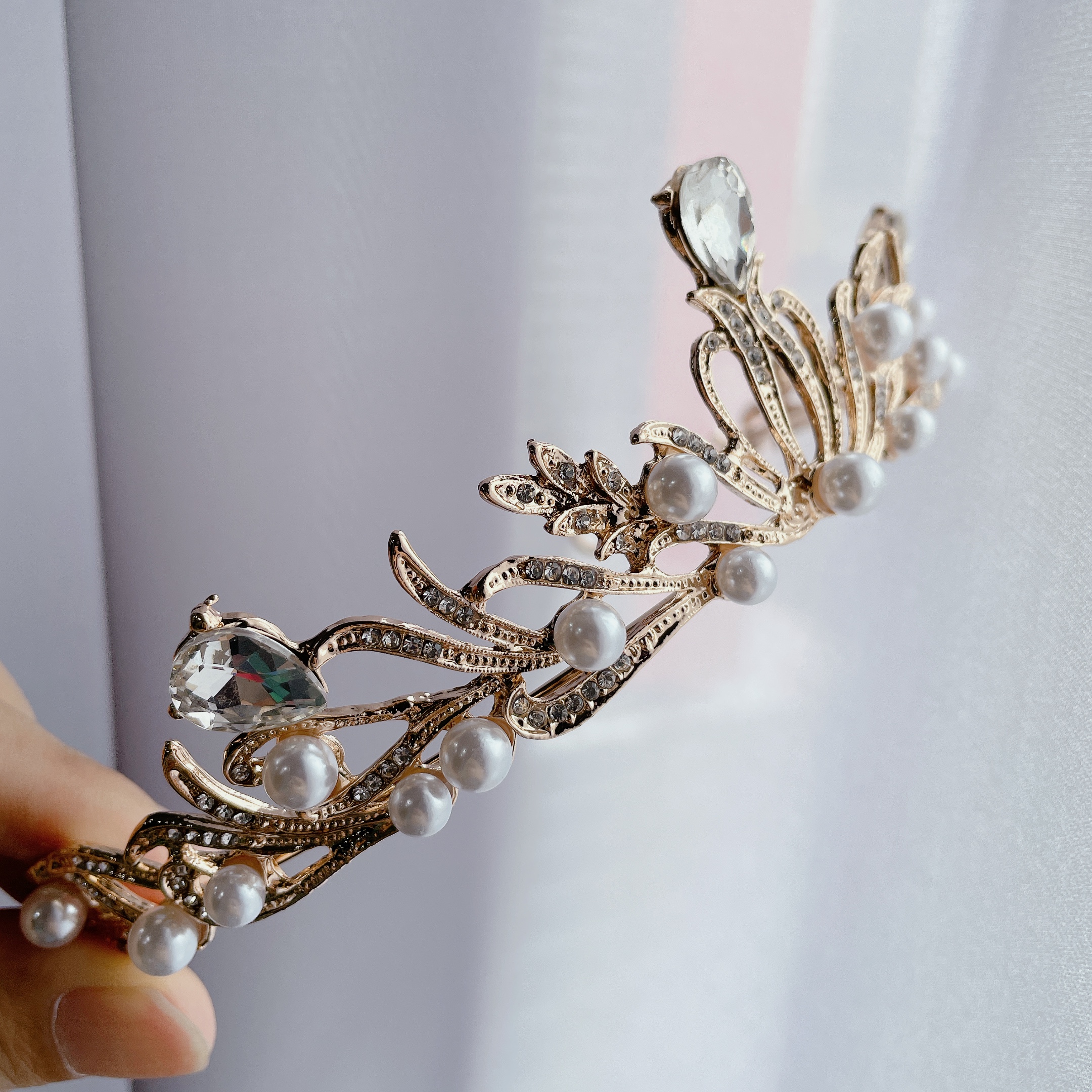 (พร้อมส่ง) เทียร่า 387 สีทอง มงกุฎเจ้าสาว มงกุฎเพชร งานพรีเมี่ยม สินค้าพร้อมส่งจากไทย