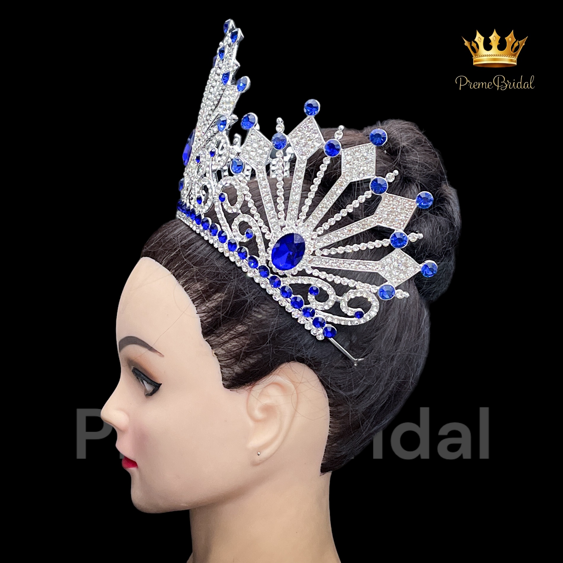 (พร้อมส่ง) เทียร่า 417 สีน้ำเงิน มงกุฎนางงาม ครึ่งหัว งานสวย ปราณีต QCเพชรทุกเม็ด สินค้าพร้อมส่งจากไทย