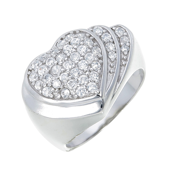 แหวนเพชร ประดับ เพชรCZ แหวนทรงหัวใจซ้อนทับกัน 3 ดวง ตัวเรือนเงินแท้100% (เงินแท้92.5%) ฝังเพชรกลมขาว ประกายแวว วาว สวยหรูดูแพง งานเวอร์วังอลังการ ใส่ติดนิ้วได้ทุกงาน