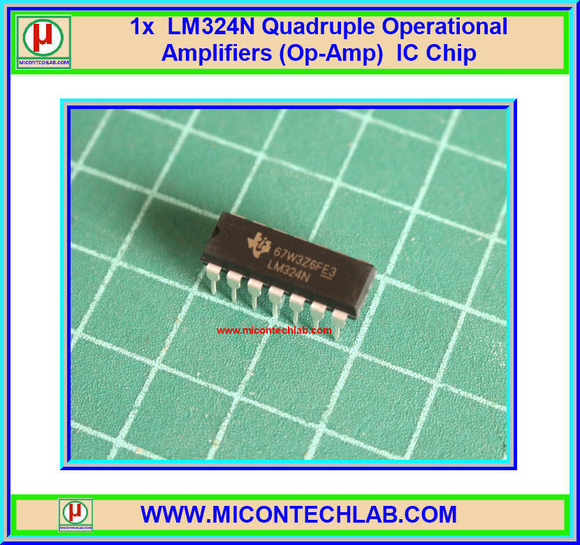 1x LM324N Quadruple Operational Amplifiers (Op-amp) IC Chip