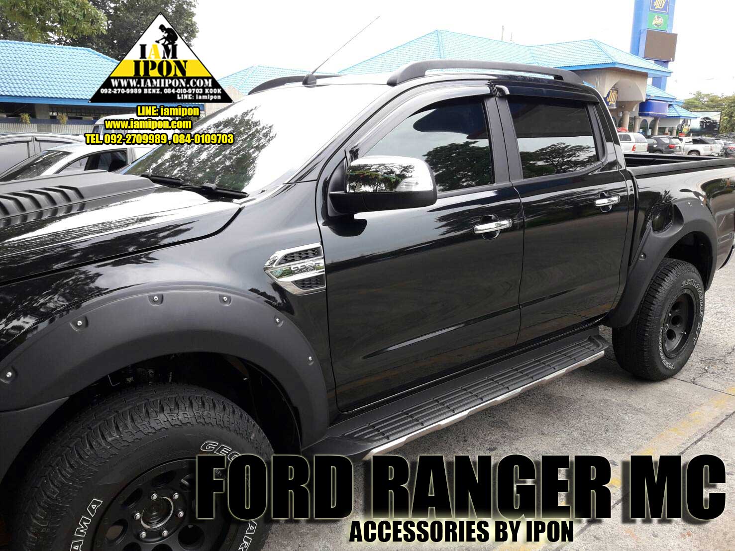 ROOF BAR FORD RANGER T6-MC 4D FLATBLACK ราวหลังคาดำด้านแบบกาวฟอร์ดเรนเจอร์ 4 ประตู T6-MC