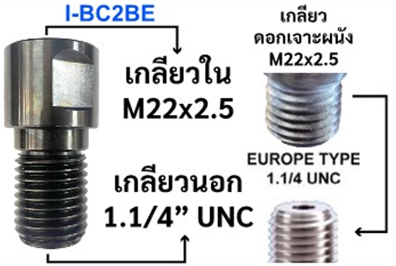 ข้อต่อแปลงเกลียวกระบอกเจาะคอลิ่ง I-BC2BE
