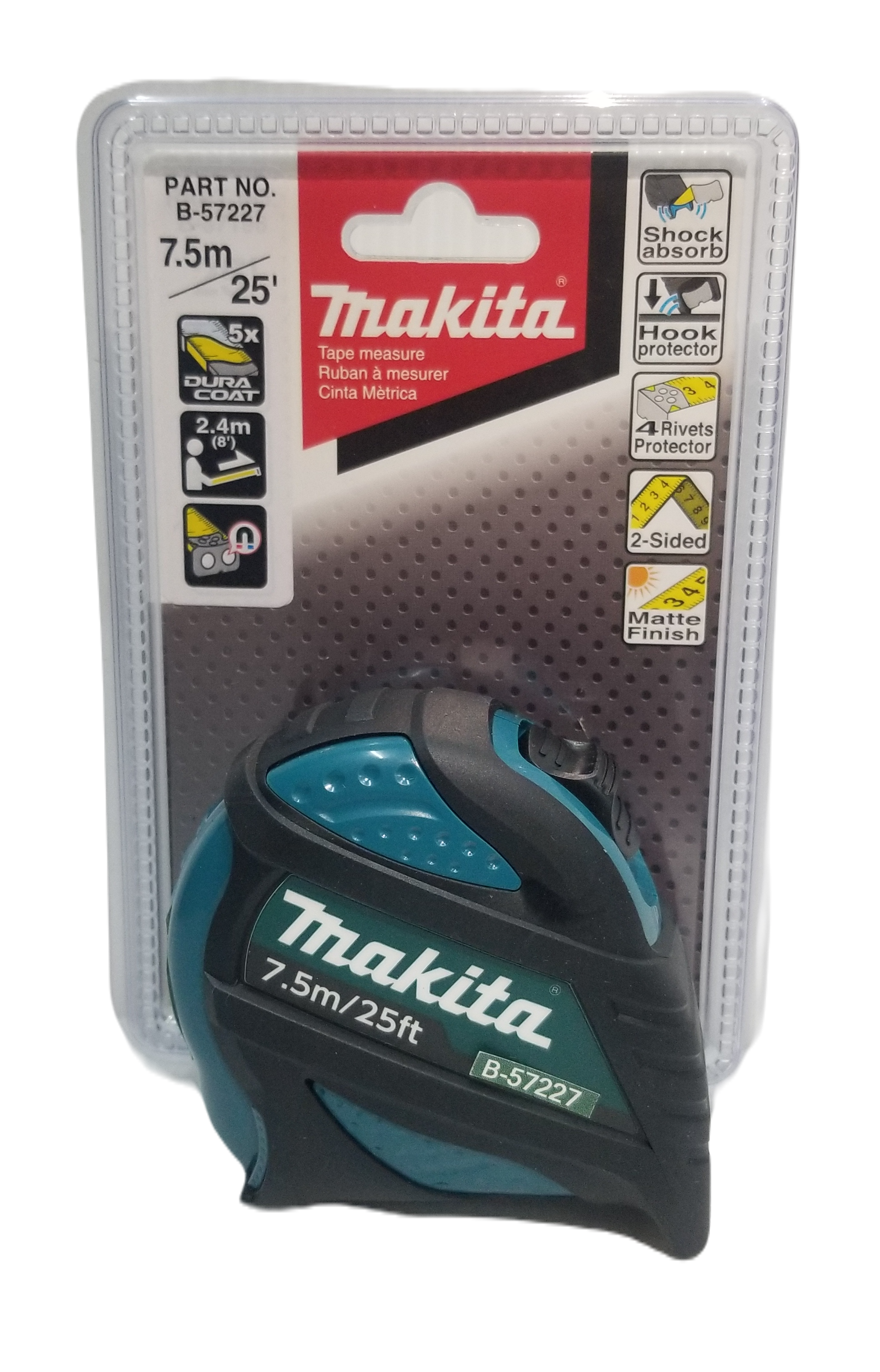 ตลับเมตร 7.5m/25ftx25mm/1″ (มิล/นิ้ว) B-57227 MAKITA มีแม่เหล็ก