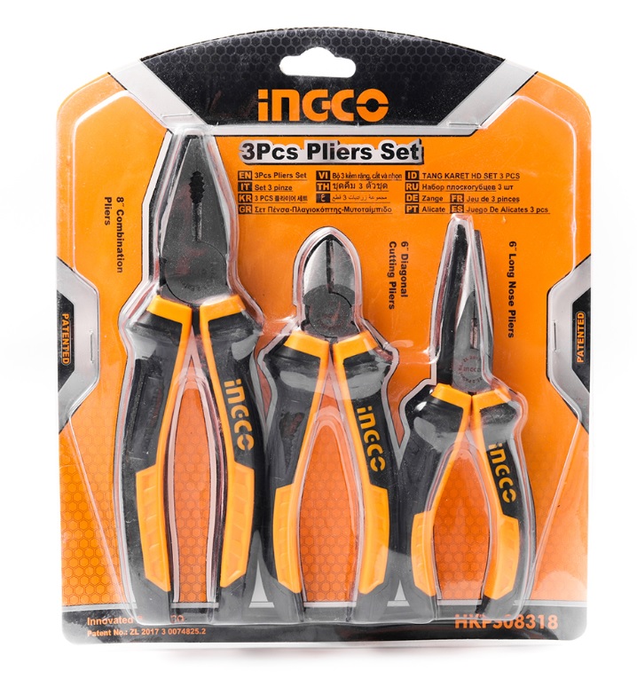 INGCO ชุดคีม 3 ตัวชุด (คีมปากจิ้งจก + คีมปากแหลม + คีมตัดปากเฉียง) รุ่น HKPS08318