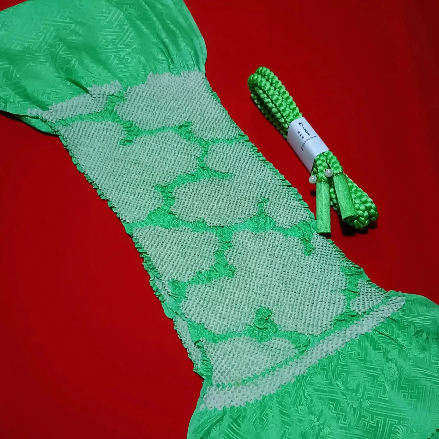 setผ้าชิโบริ+เชื่อกประดับโอบิ เขียว05