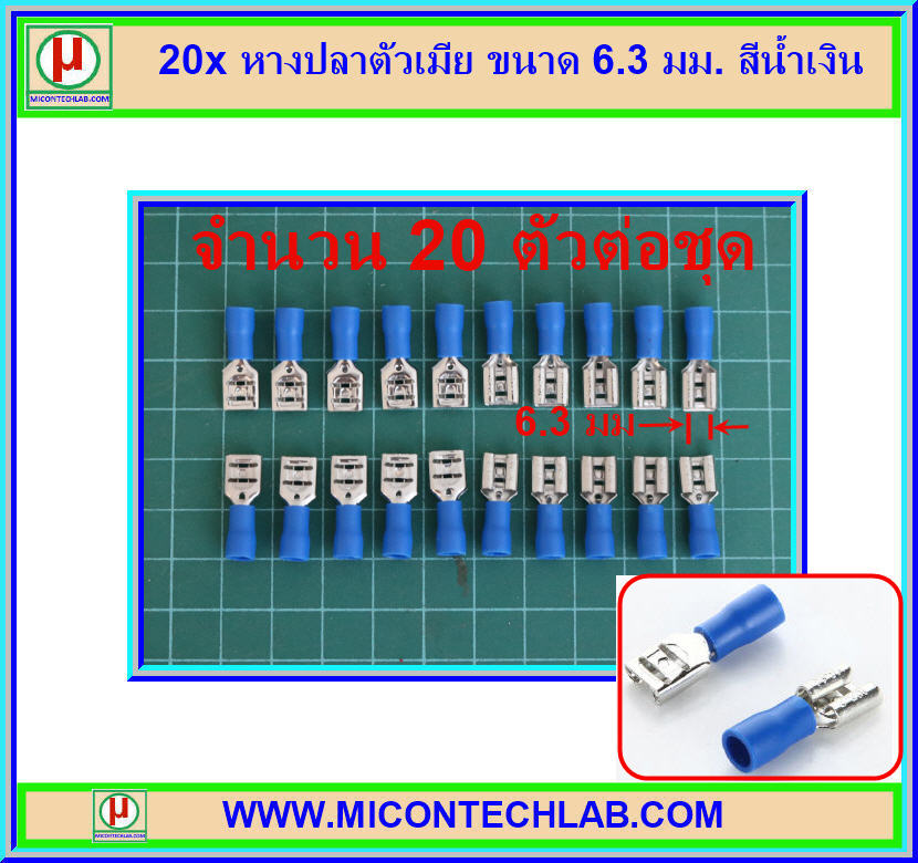 20x หางปลาตัวเมีย ขนาด 6.3 มม. สีน้ำเงิน