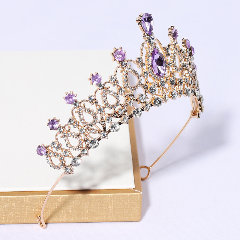 (พร้อมส่ง) เทียร่า 004 สีทอง-ม่วง มงกุฎนางงาม มงกุฎเจ้าหญิง งานสวย ปราณีต QCเพชรทุกเม็ด สินค้าพร้อมส่งจากไทย