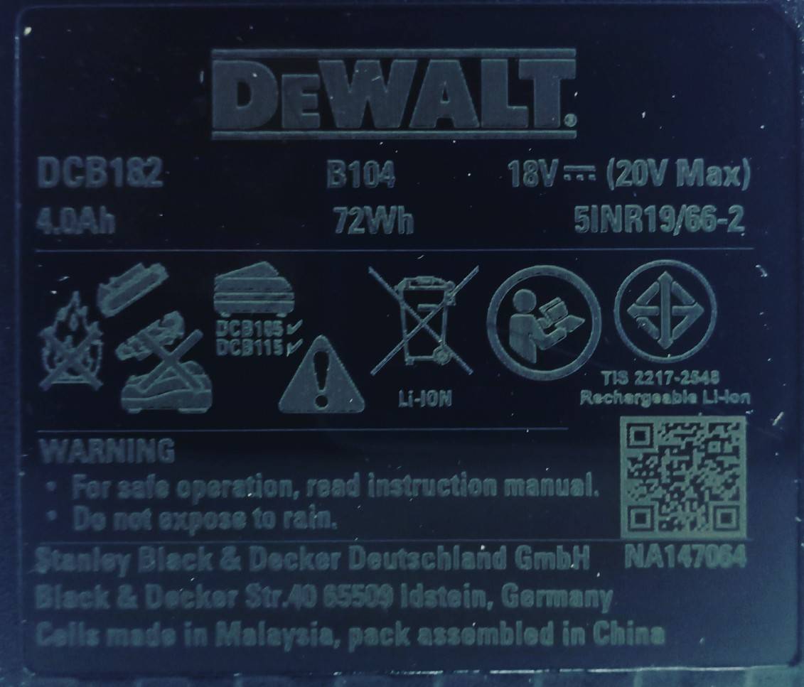 แบตเตอรี่ 20V / 4.0Ah DCB182 DEWALT