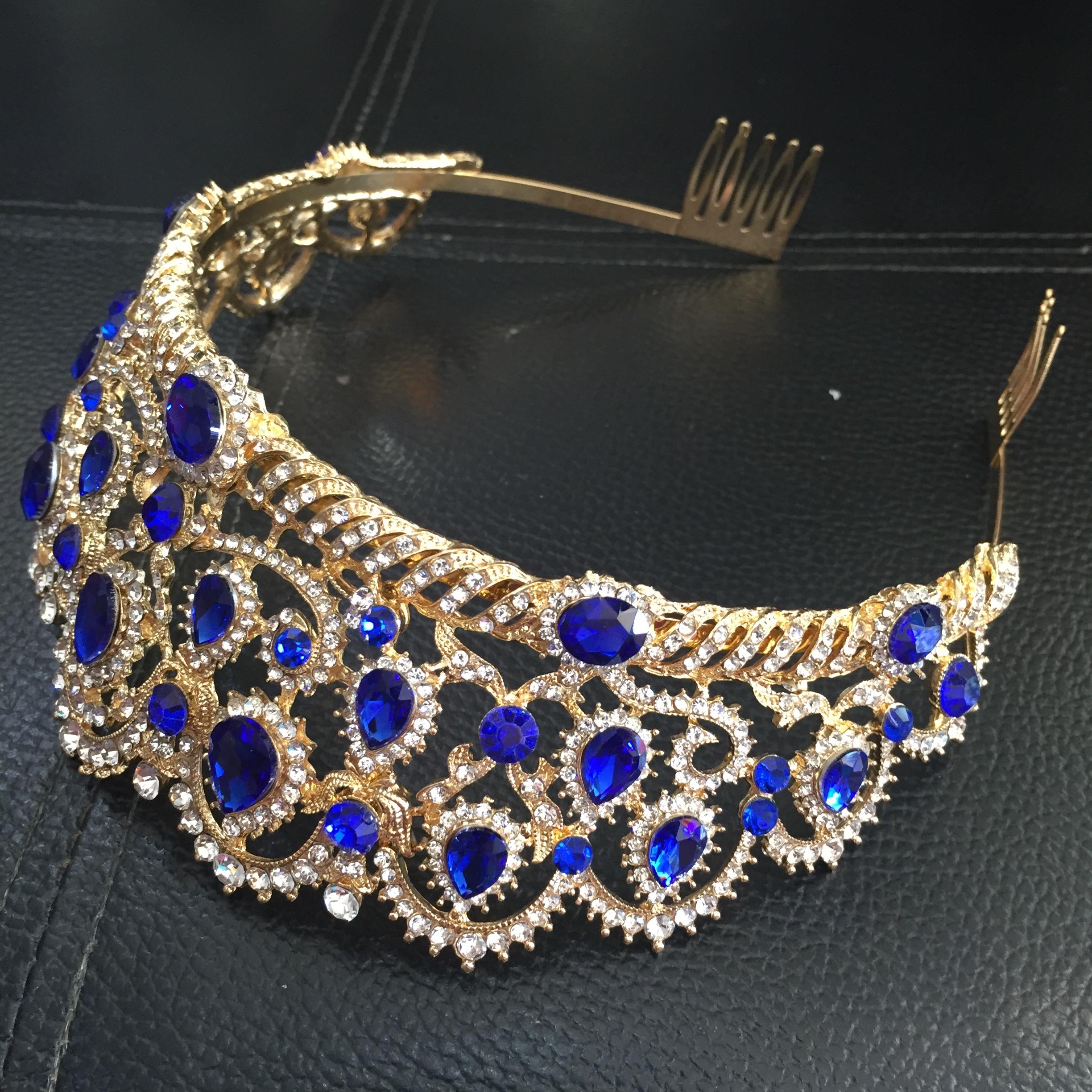 (พร้อมส่ง) เทียร่า 024 สีน้ำเงิน มงกุฎนางงาม มงกุฎเจ้าหญิง งานสวย ปราณีต QCเพชรทุกเม็ด สินค้าพร้อมส่งจากไทย