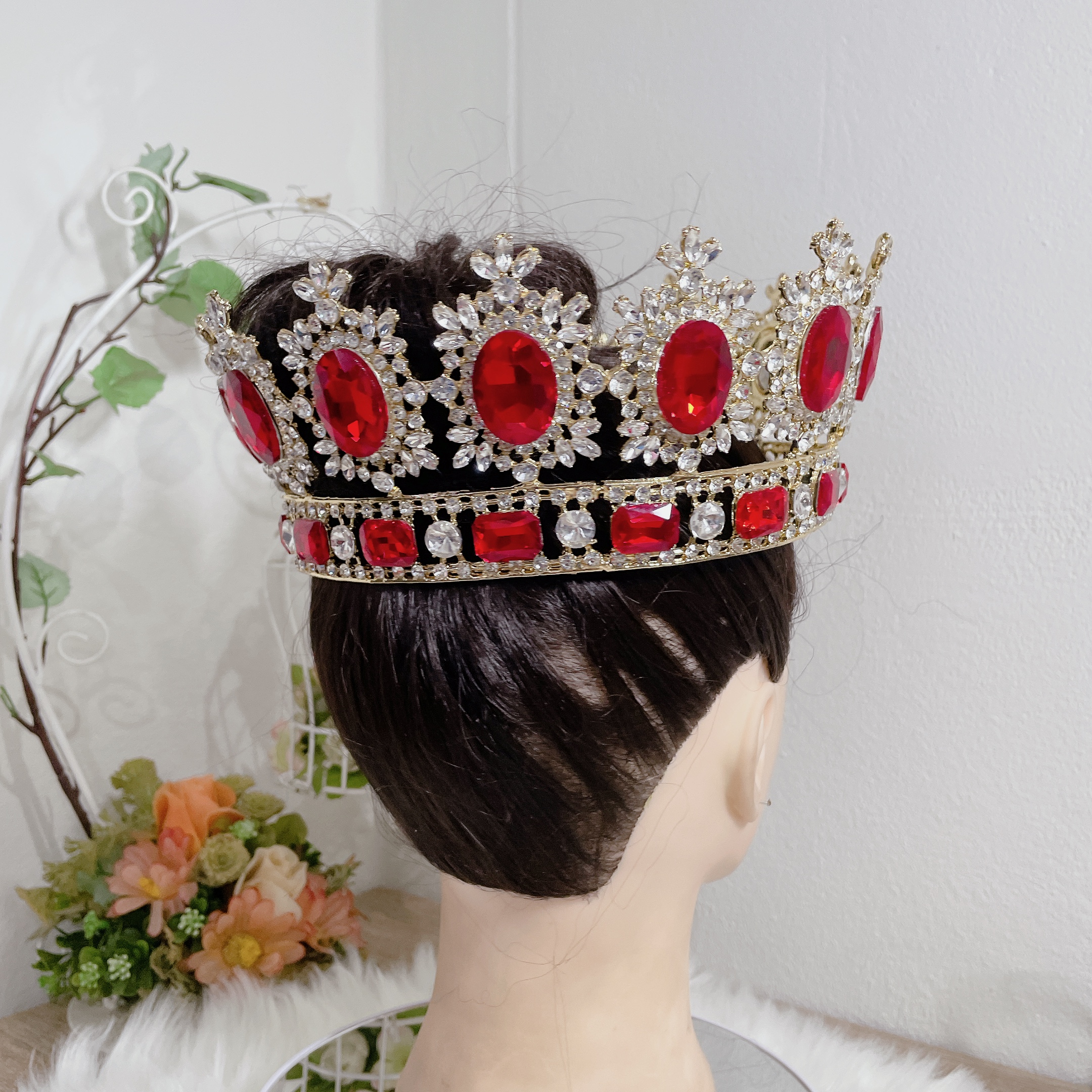 (พร้อมส่ง) มงกุฏผู้ชาย 027 สีแดง มงกุฎผู้ชาย มงกุฎพระราชา มงกุฎประกวด