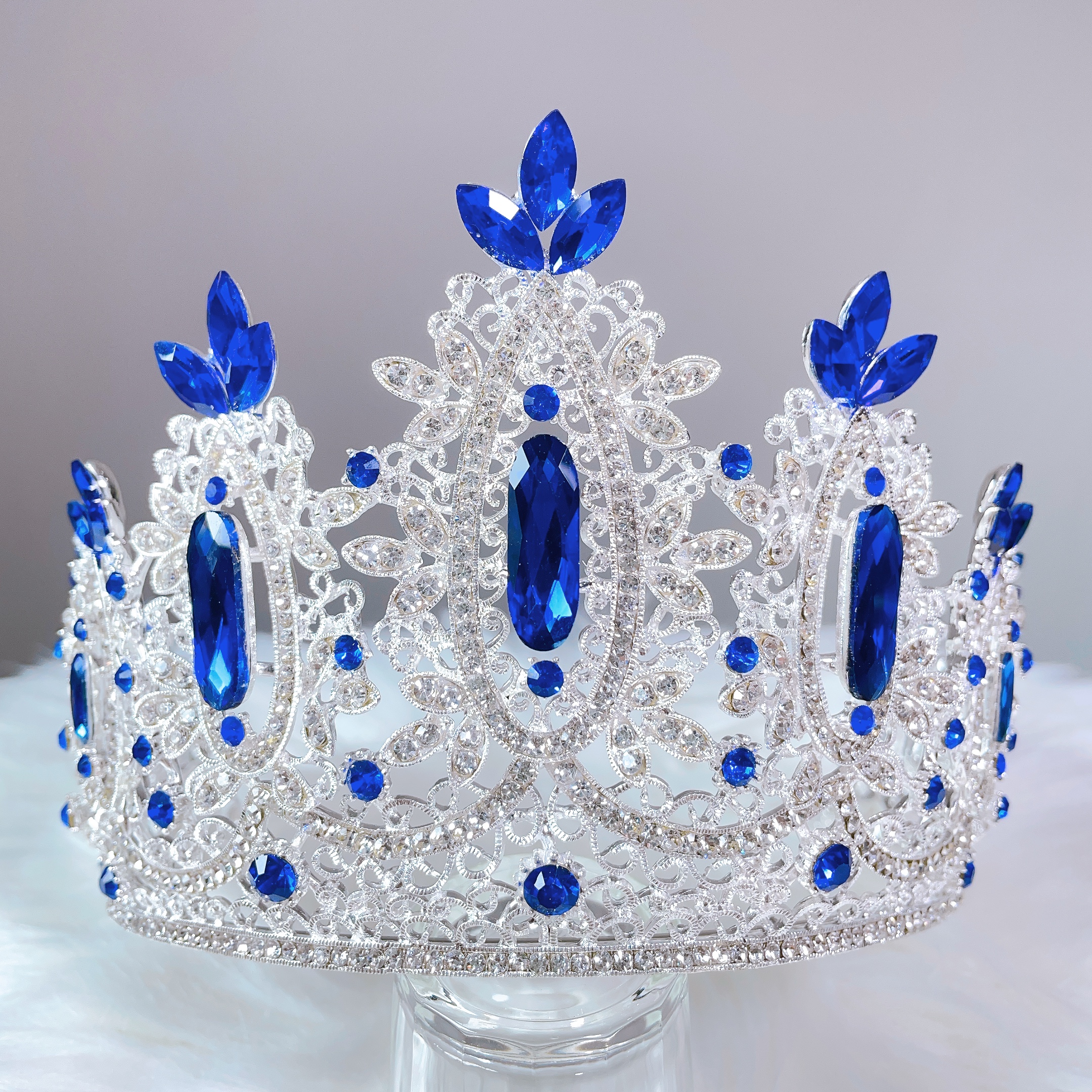 (พร้อมส่ง) เทียร่า 394 สีน้ำเงิน มงกุฎนางงาม มงกุฎเจ้าสาว มงกุฎเพชร งานพรีเมี่ยม สินค้าพร้อมส่งจากไทย