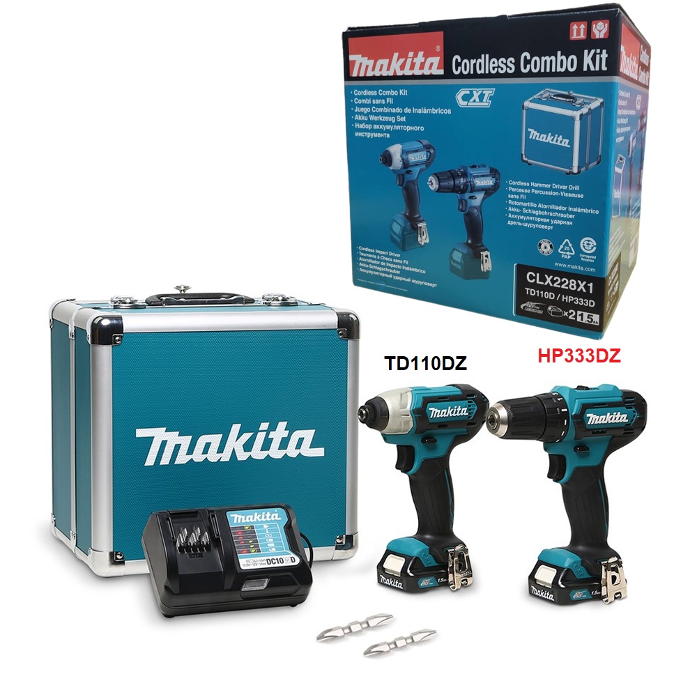 MAKITA CLX228X1 ชุด COMBO สว่านกระแทก HP333DZ+ไขควงกระแทก TD110DZ