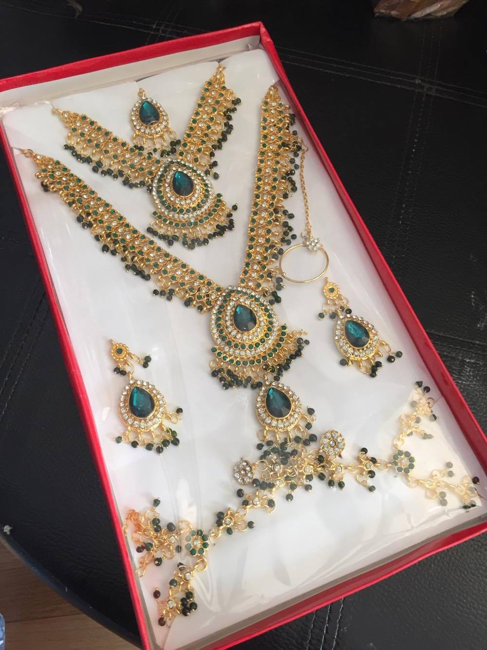 (พร้อมส่ง) เครื่องประดับอินเดีย 012 สีเขียวเข้ม