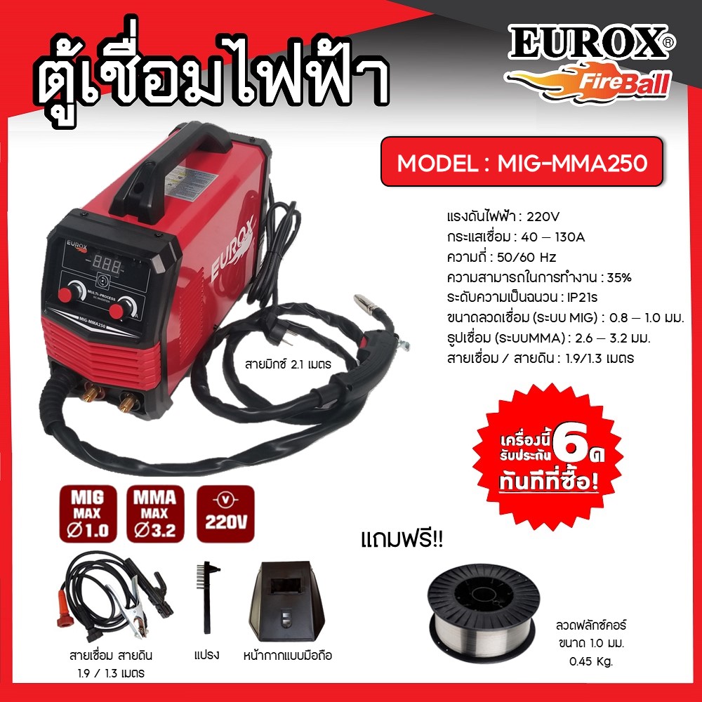 เครื่องเชื่อมไฟฟ้า3ระบบ MIG-MMA250 EUROX