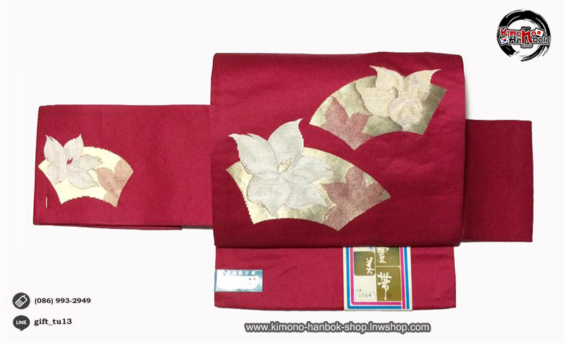 โอบิสำเหร็จทรงหมอนสีแดง ผ้าไหม มือ1