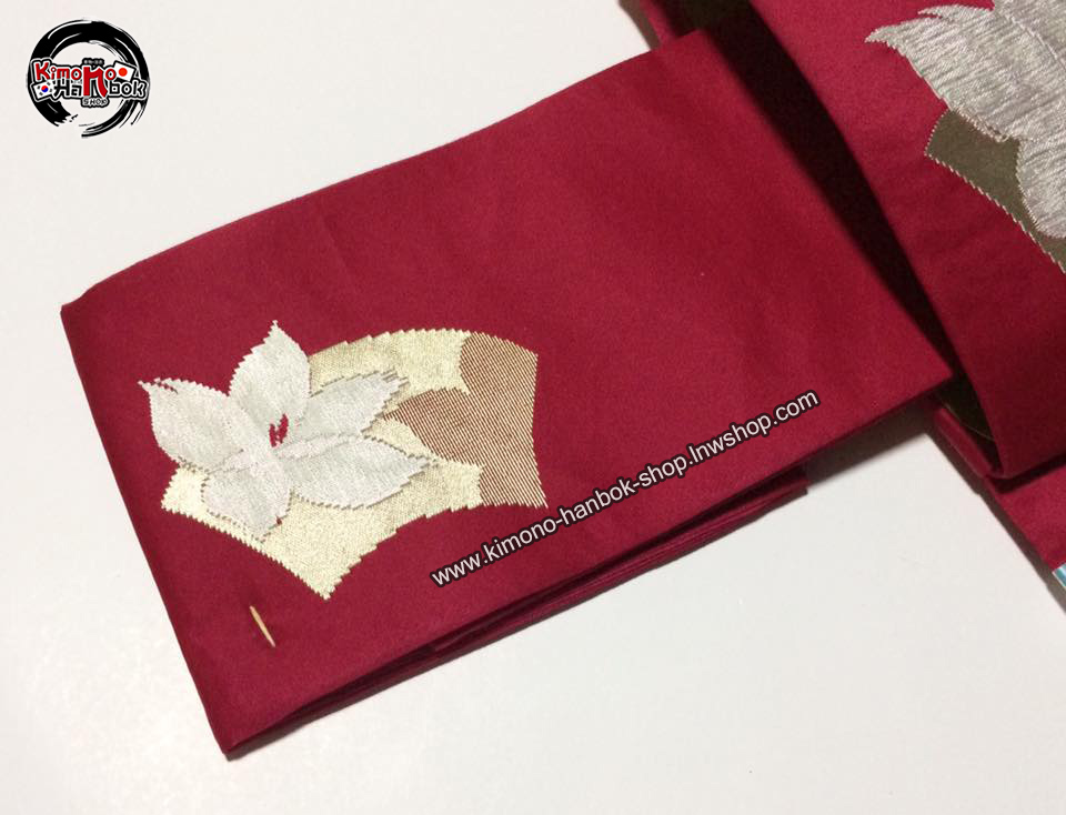 โอบิสำเหร็จทรงหมอนสีแดง ผ้าไหม มือ1