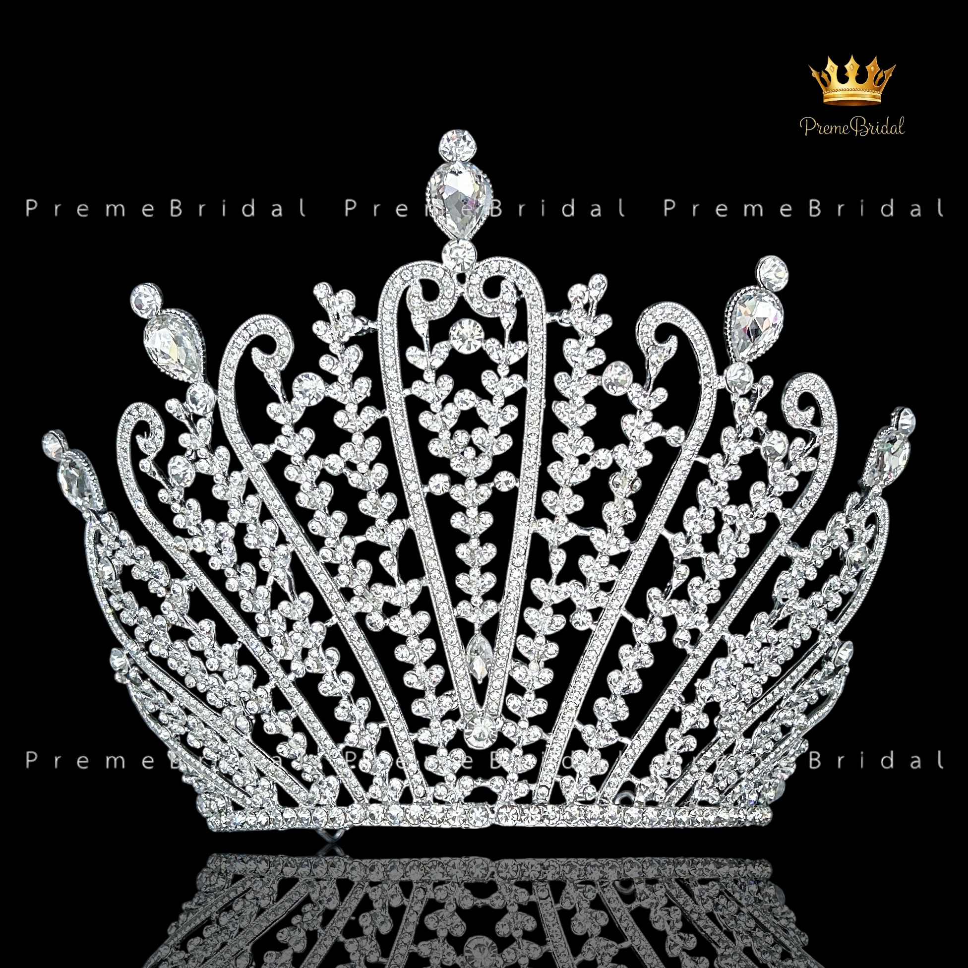 (พร้อมส่ง) เทียร่า 455 มงกุฎครึ่งหัวขนาดใหญ่ ไซส์นางงาม งานสวย ปราณีต QCเพชรทุกเม็ด สินค้าพร้อมส่งจากไทย ไม่ต้องรอจีน