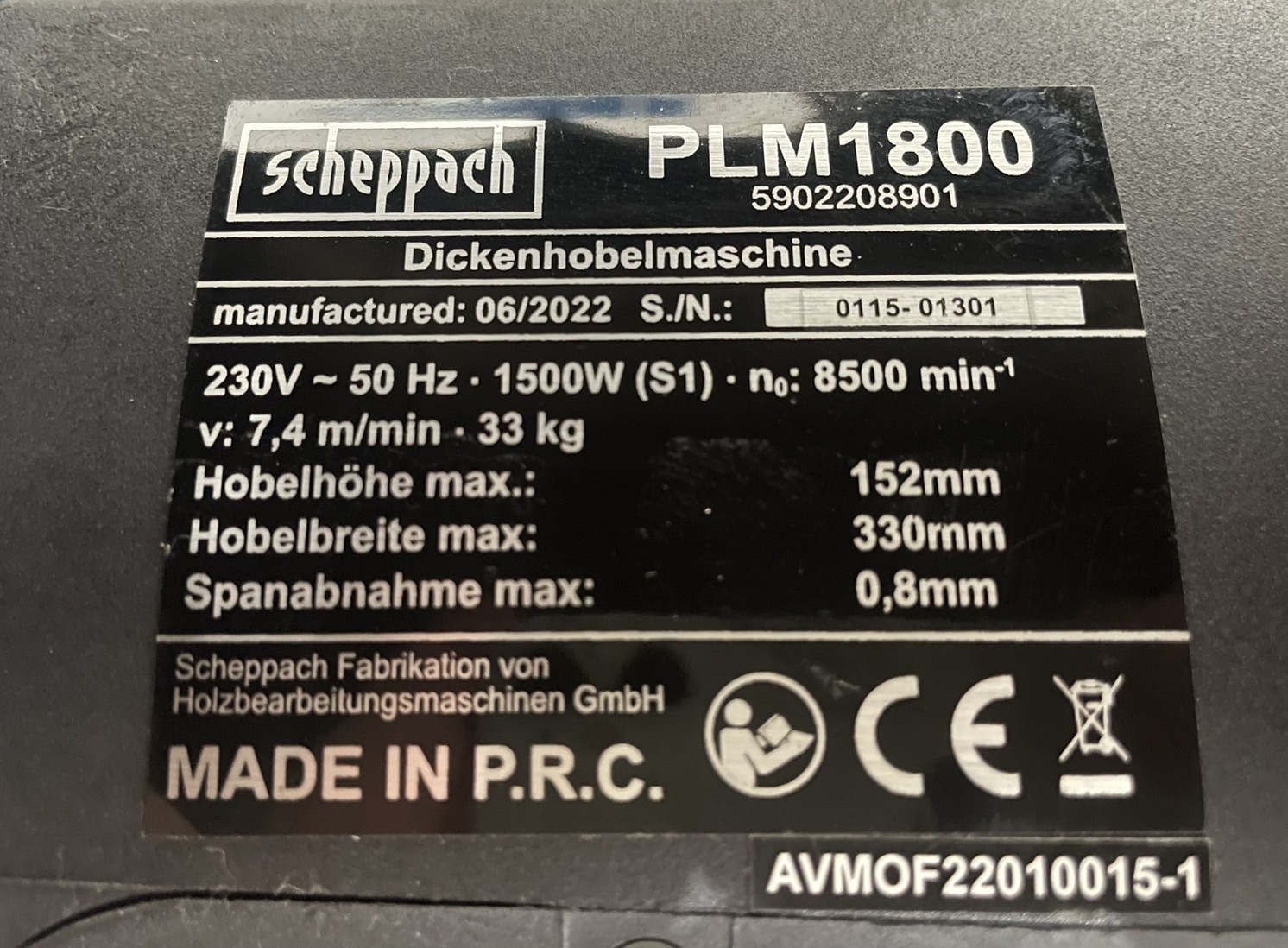 แท่นไสไม้13" PLM1800 SCHEPPACH