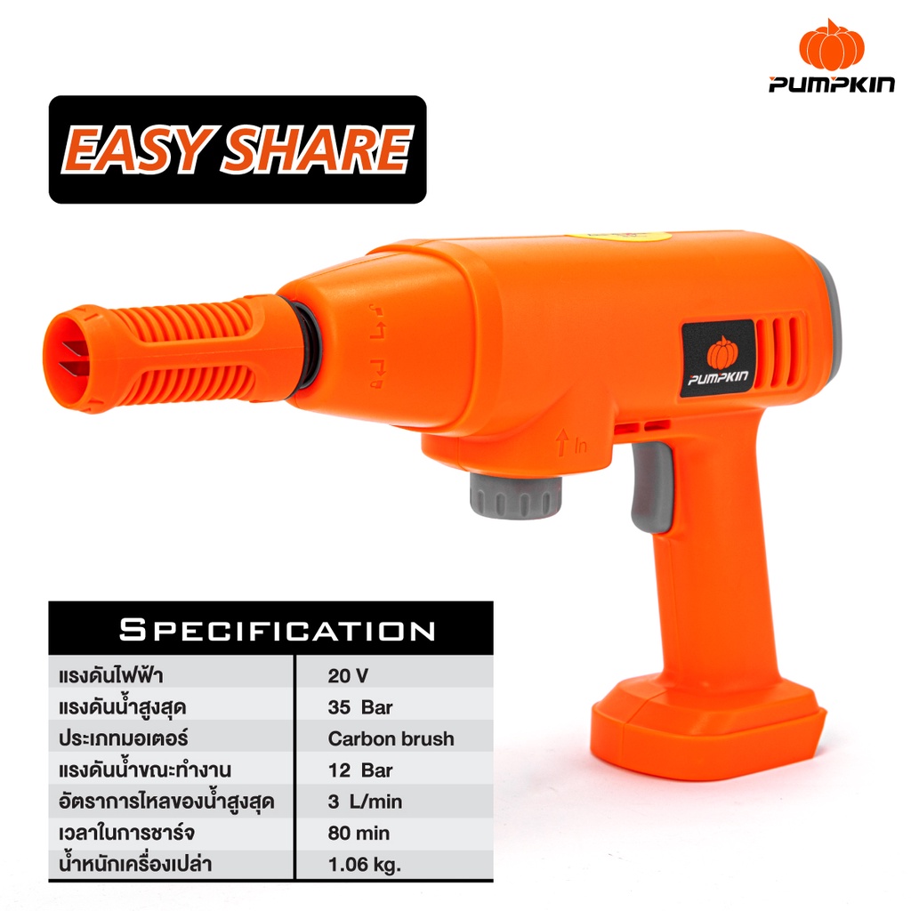 ปืนฉีดน้ำไร้สาย20V INF-35WG PUMPKIN พร้อมชุดแบต #50319