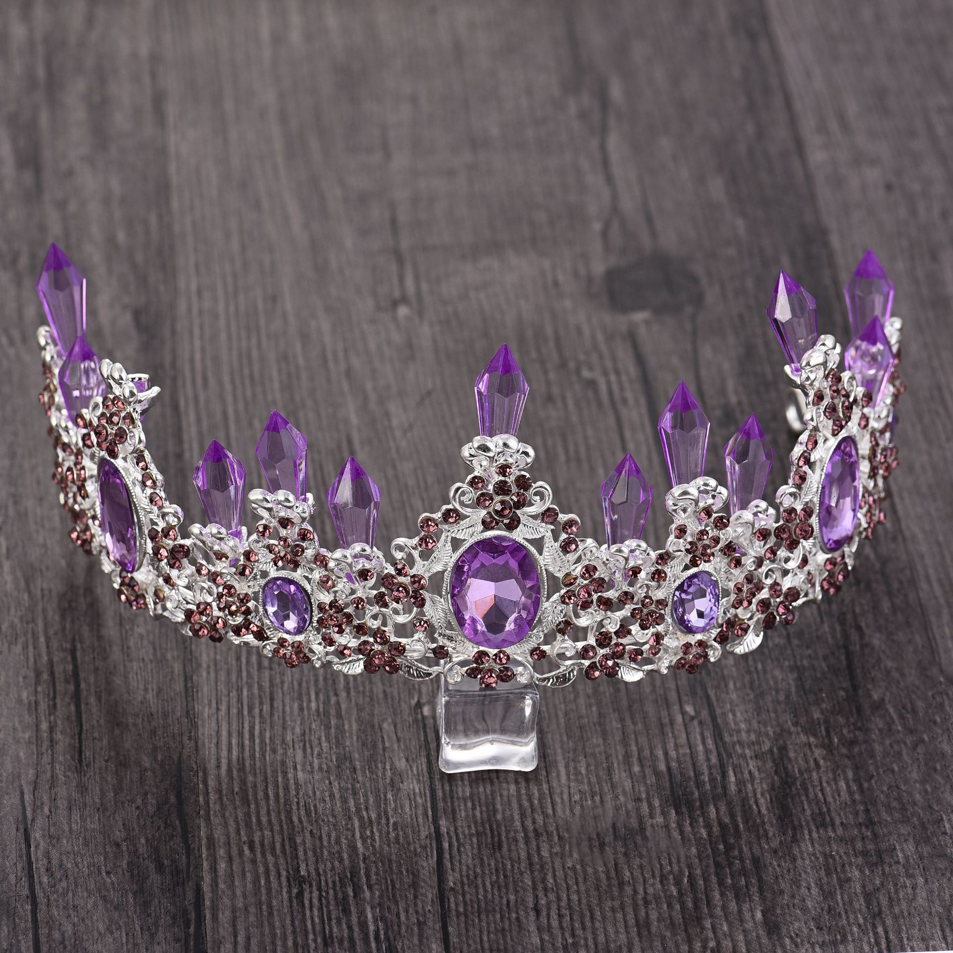 (พร้อมส่ง) เทียร่า 041 สีม่วง มงกุฎนางงาม มงกุฎเจ้าหญิง งานสวย ปราณีต QCเพชรทุกเม็ด สินค้าพร้อมส่งจากไทย