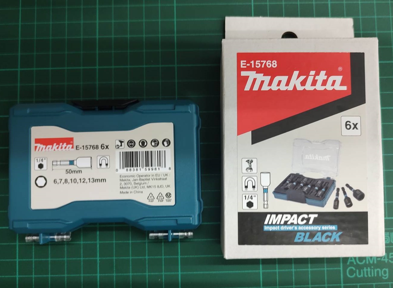 Makita E-15768 ชุดบล็อกอิมแพค 6-13 มม. ก้าน 50 มม. 1/4 นิ้ว สีดํา