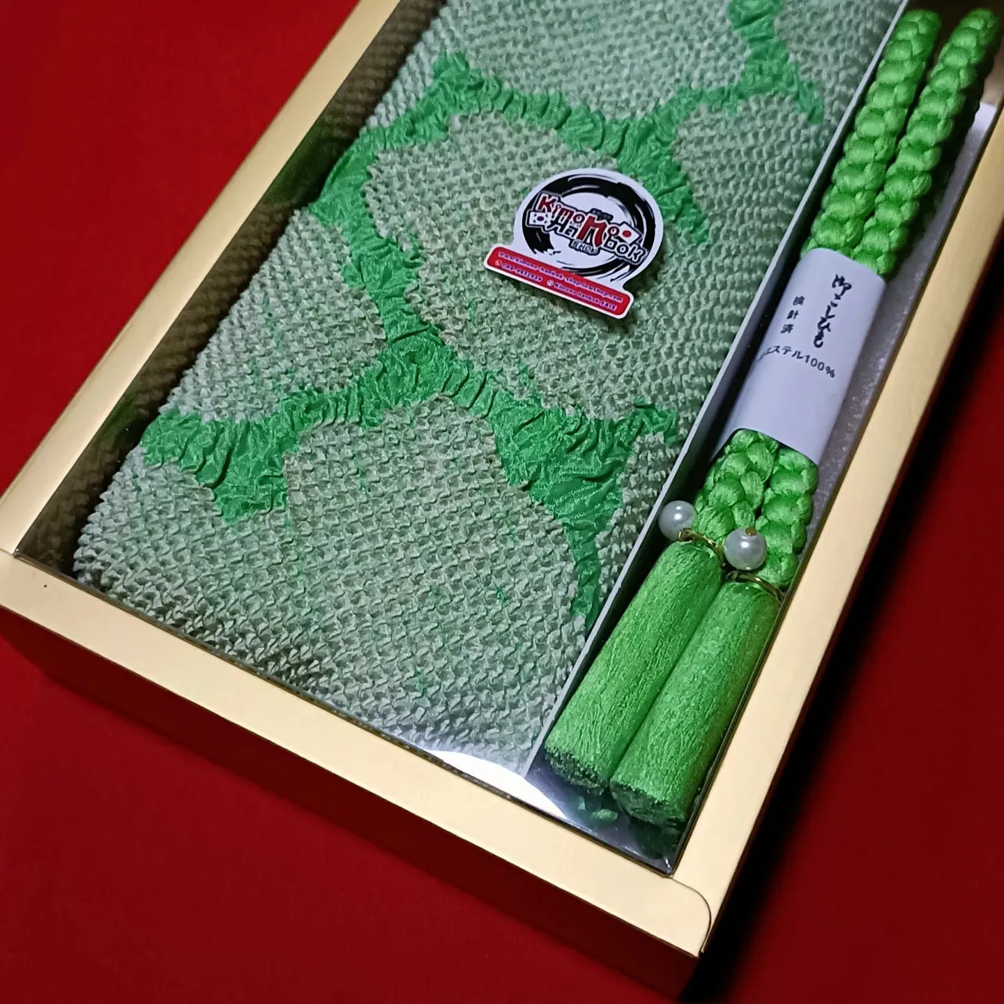 setผ้าชิโบริ+เชื่อกประดับโอบิ เขียว05