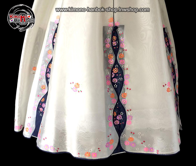 ชุดฮันบก เสื้อสีกรม(น้ำเงินเข้ม)/กระโปงสีขาวครีม(M 34นิ้ว)02