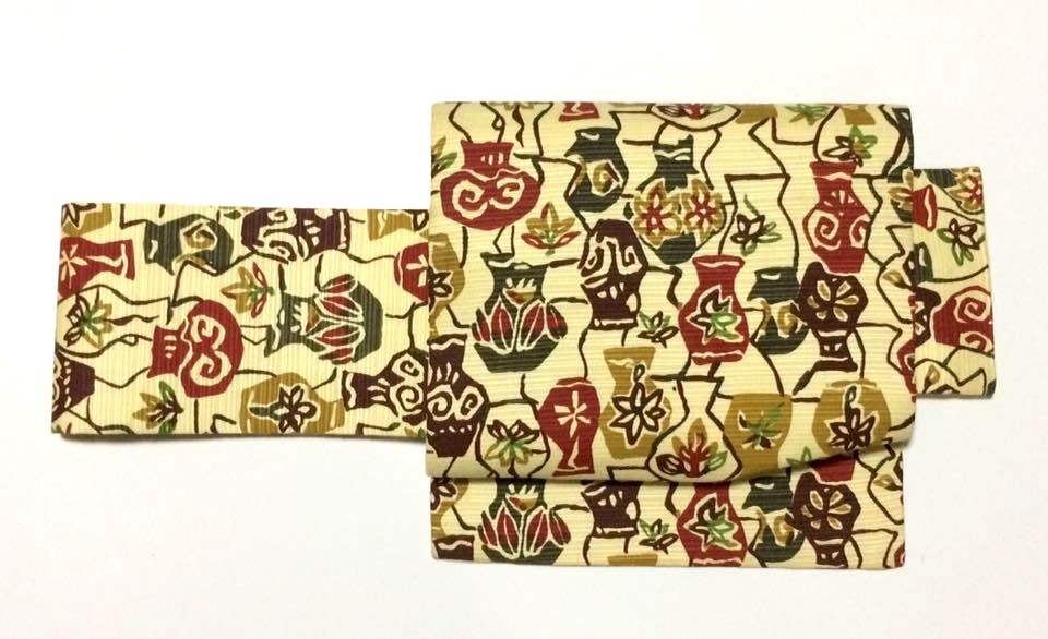 โอบิสำเร็จทรงหมอนสีเหลือง ผ้าพิมพ์ลาย มือ1 สภาพ95%