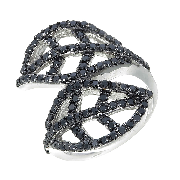 แหวนเพชร ประดับ เพชรCZ แหวนฉลุโปร่งทรงใบไม้ ตัวเรือนเงินแท้100% (เงินแท้92.5%) ฝังเพชรกลมดำ แนวคลาสิค งานสวยเรียบหรู ใส่แล้วสวยจบในวงเดียว รับประกันไม่มีผิดหวัง