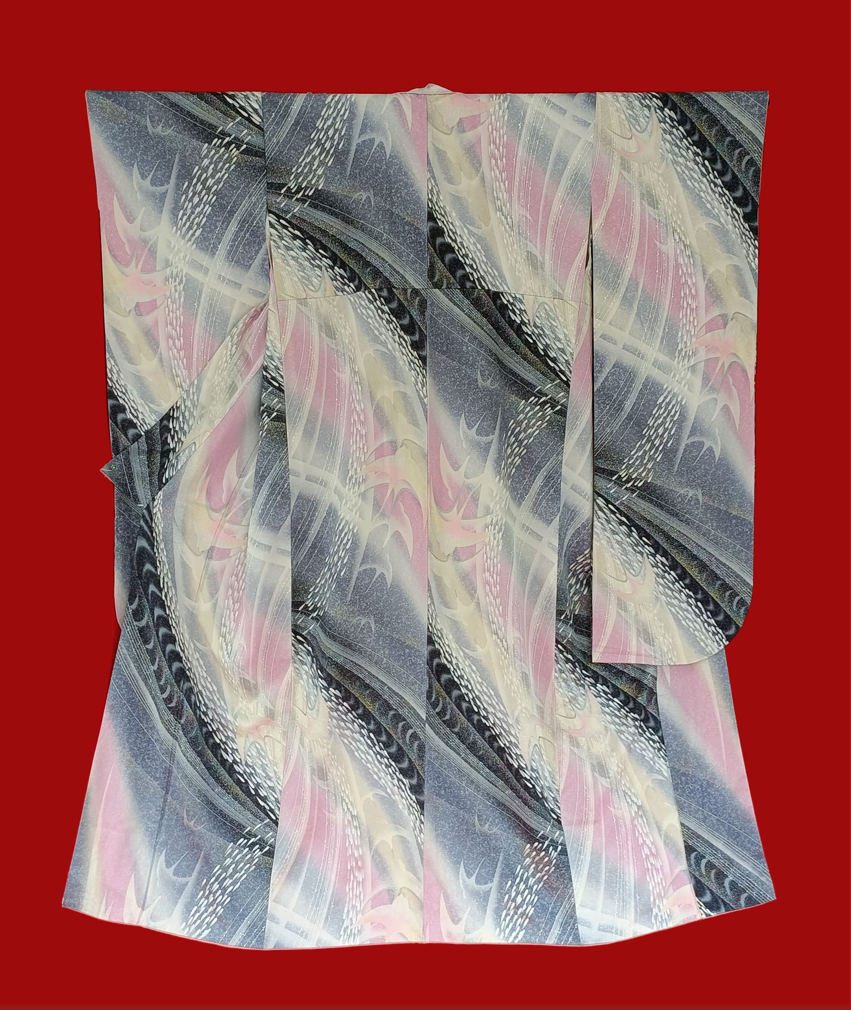 furisode kimono ดำ-เทา-ชมพู002