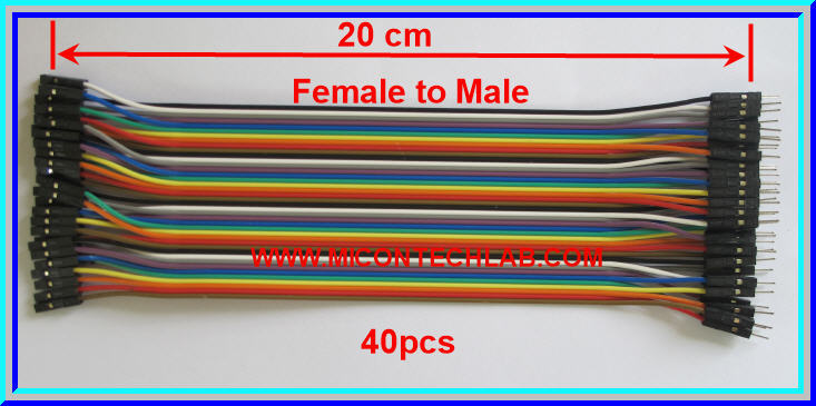 1x จั๊มเปอร์ปลายผู้เมีย (F2M) 40 เส้น 20 ซม. (Jumper)