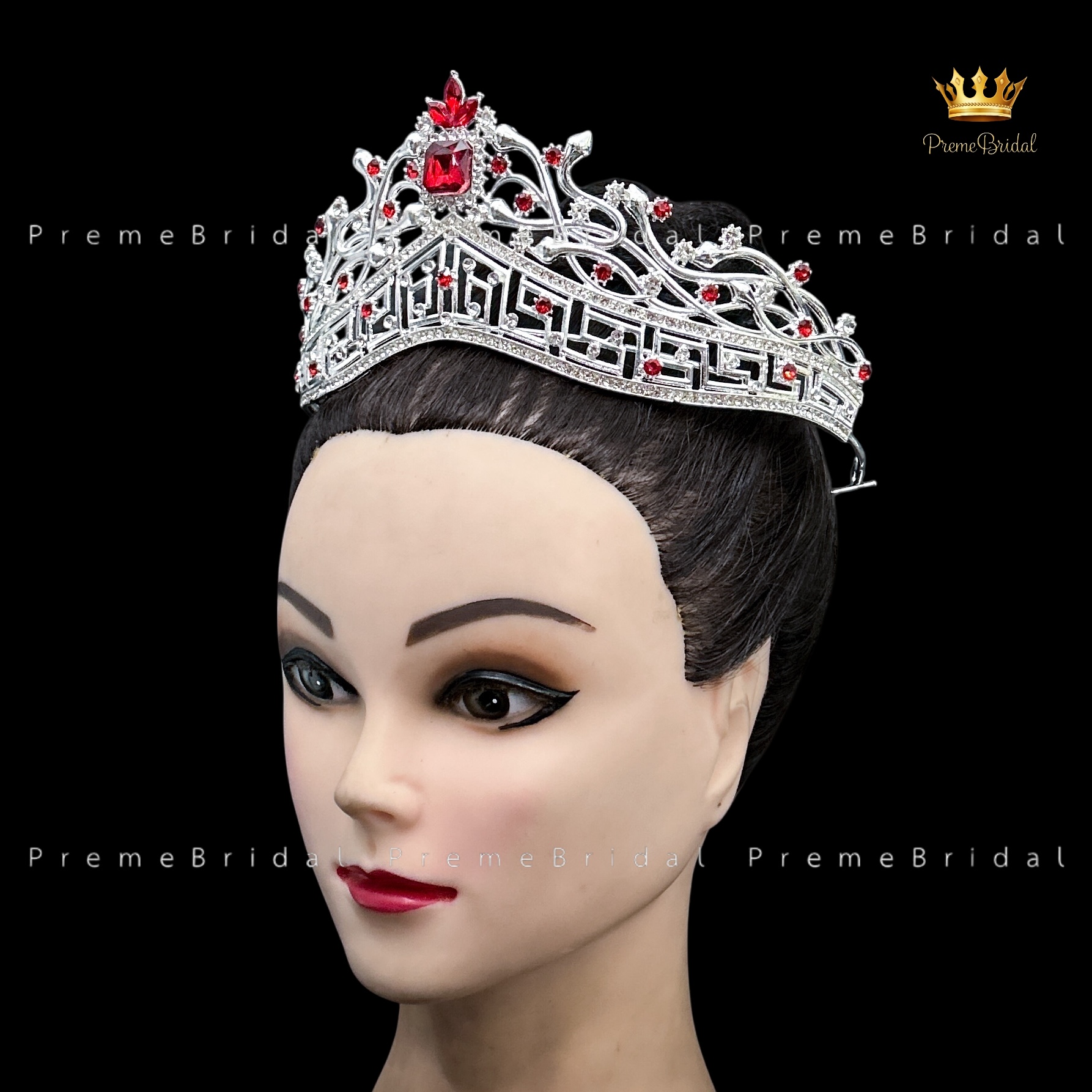 (พร้อมส่ง) เทียร่า 453 สีแดง มงกุฎครึ่งหัว งานสวย ปราณีต QCเพชรทุกเม็ด สินค้าพร้อมส่งจากไทย ไม่ต้องรอจีน