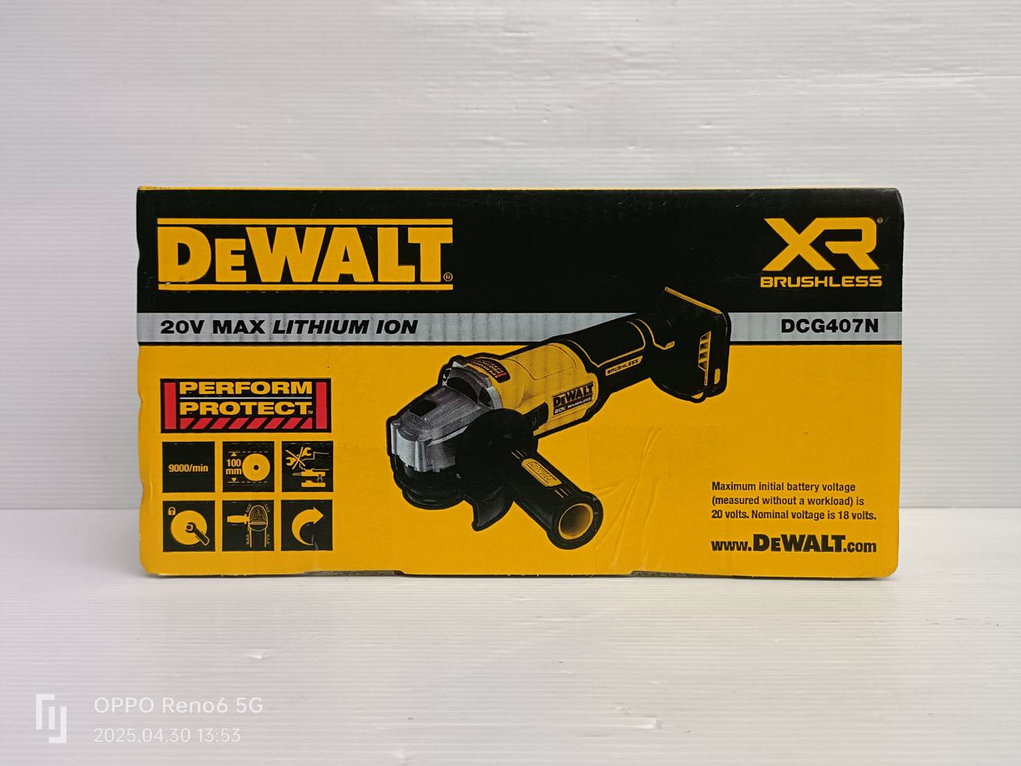 หินเจียรไร้สาย4" 20V DCG407N-B1 DEWALT