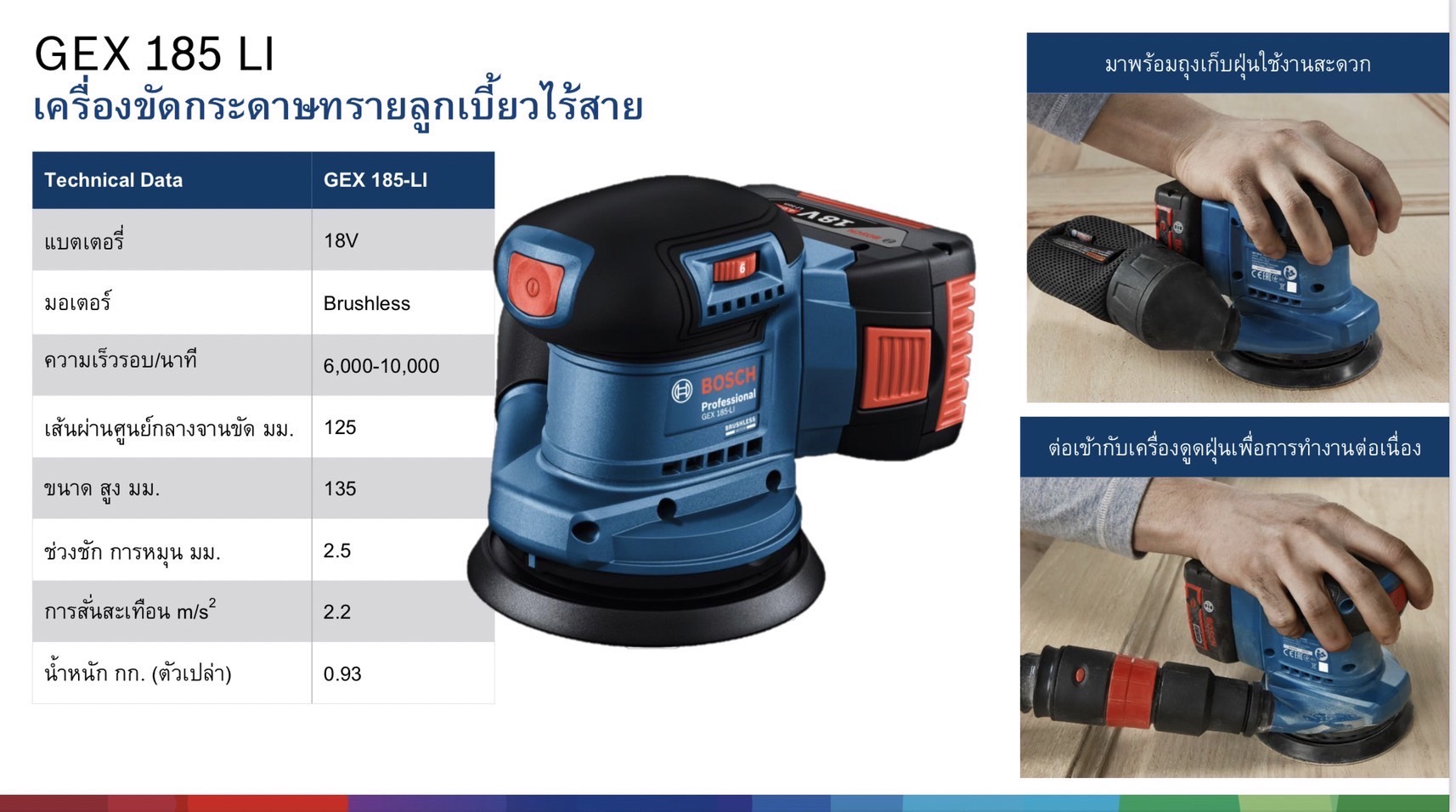 ขัดกระดาษทรายกลม5" 18V GEX185-Li BOSCH SOLO