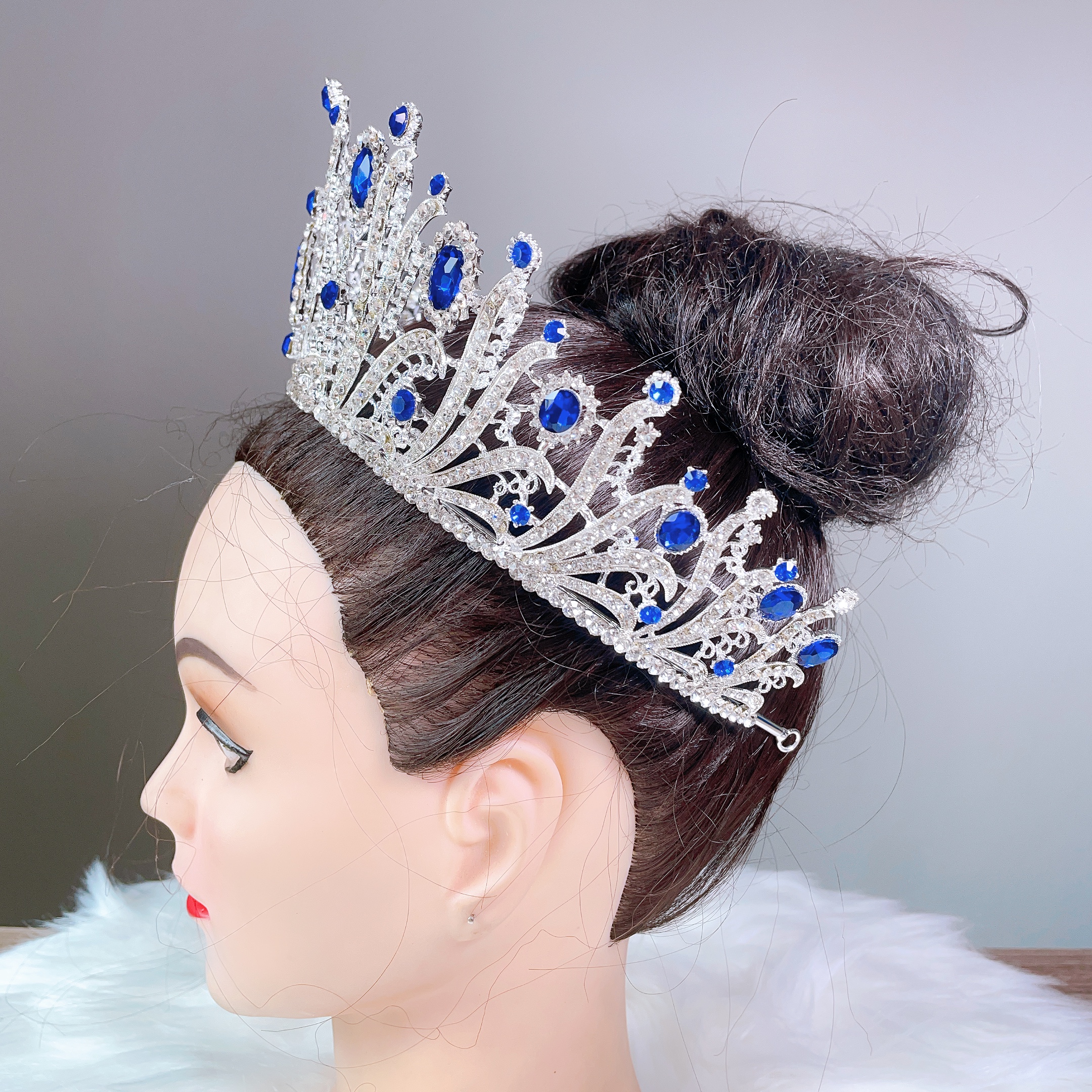 (พร้อมส่ง) เทียร่า 395 สีน้ำเงิน มงกุฎนางงาม มงกุฎเจ้าสาว มงกุฎเพชร งานพรีเมี่ยม สินค้าพร้อมส่งจากไทย