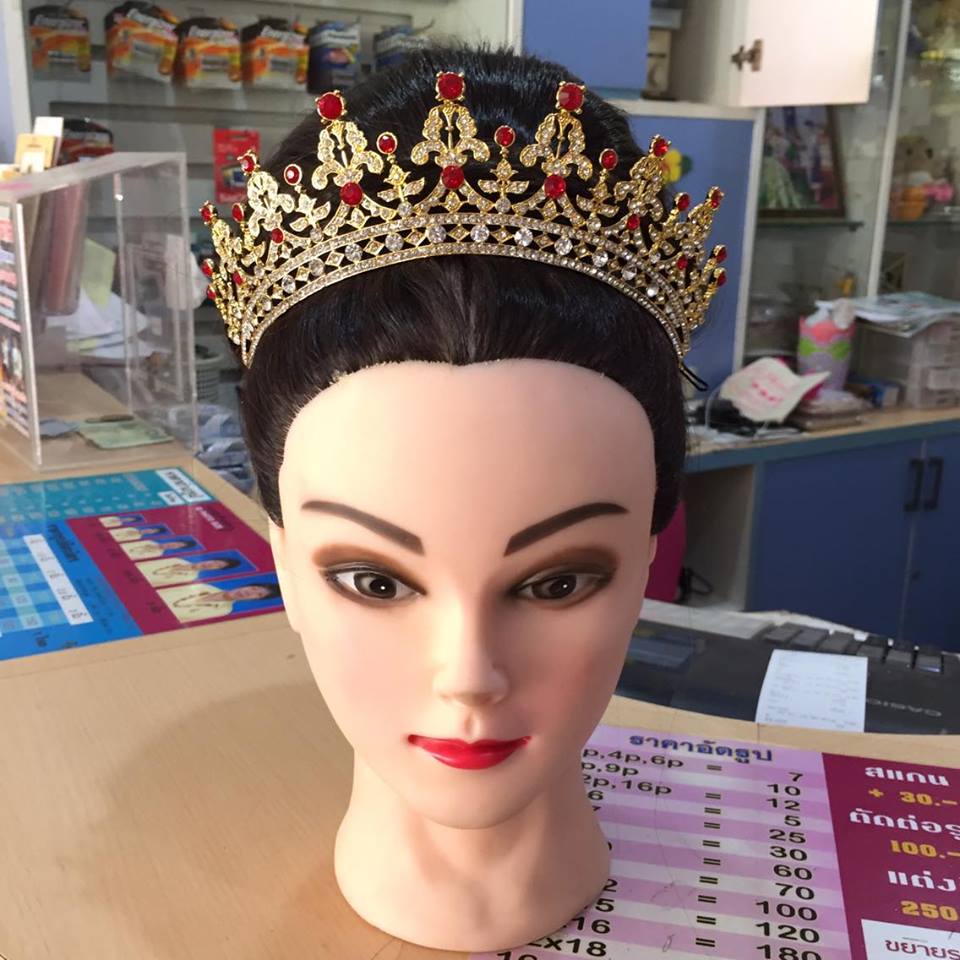 (พร้อมส่ง) เทียร่า 016 แดง มงกุฎนางงาม มงกุฎเจ้าหญิง งานสวย ปราณีต QCเพชรทุกเม็ด สินค้าพร้อมส่งจากไทย